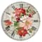 Designart 'Red Painted Flowers On Vintage Postcard Ii Farmhouse Wall Clock